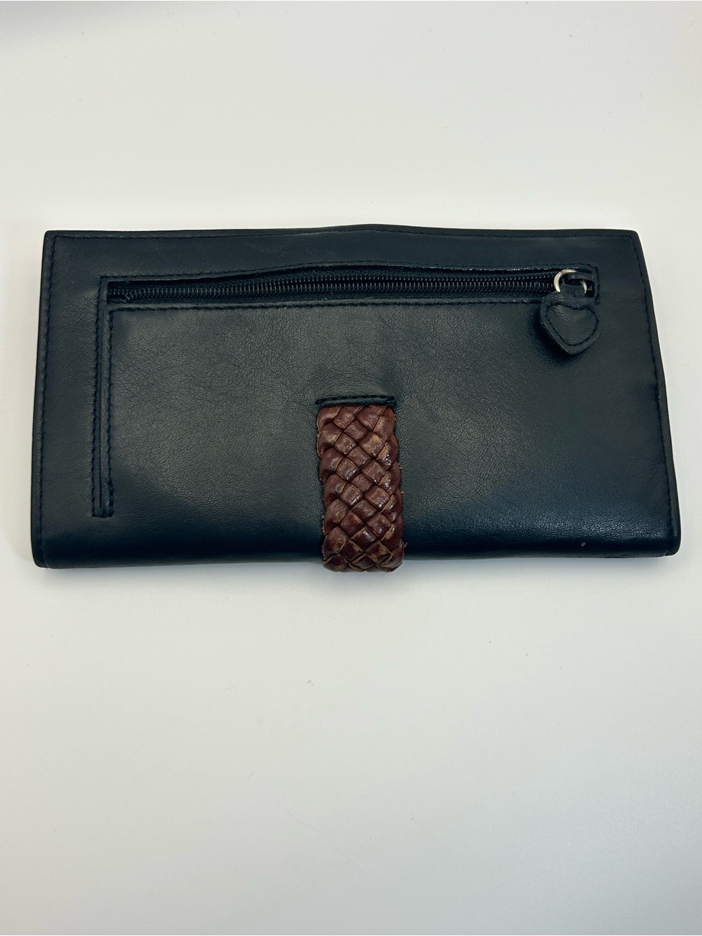 Brighton Two-tone Leather Braided Wallet Black Brown Silver Plated Heart Vintage - Picture 5 of 13